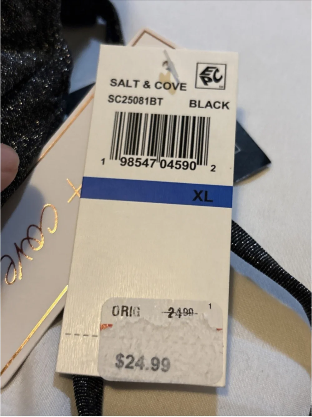 Salt + Cove Womens Solid Lurex Twist-Front Bikini Swim Top Black X-Large